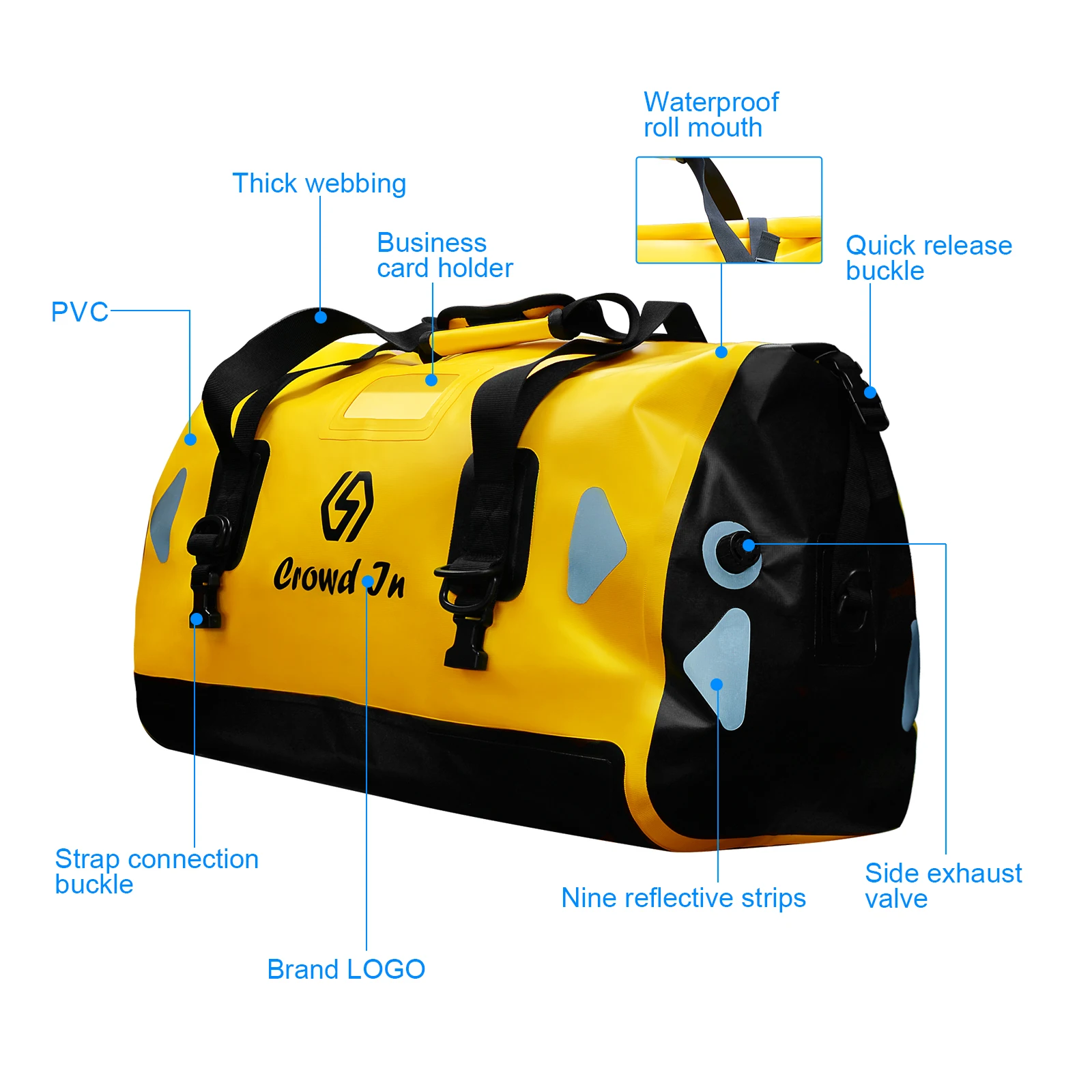  WUPP Yellow Pvc Waterproof Rear Seat Luggage Motorcycle Tail Bag With Reflective