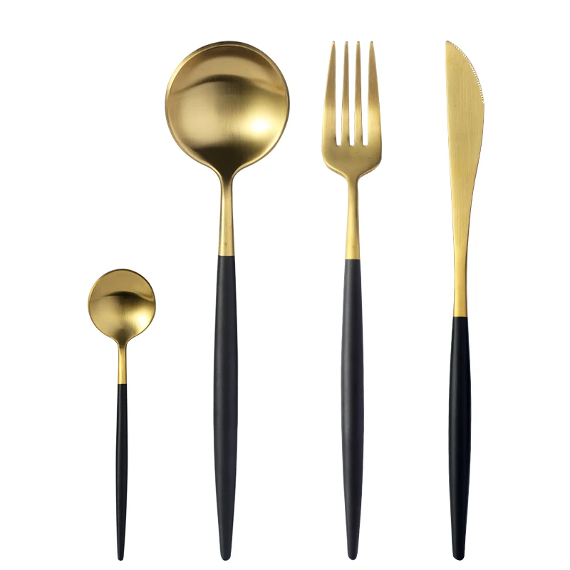 stainless fork and spoon tableware stainless steel cutlery set gold wed set