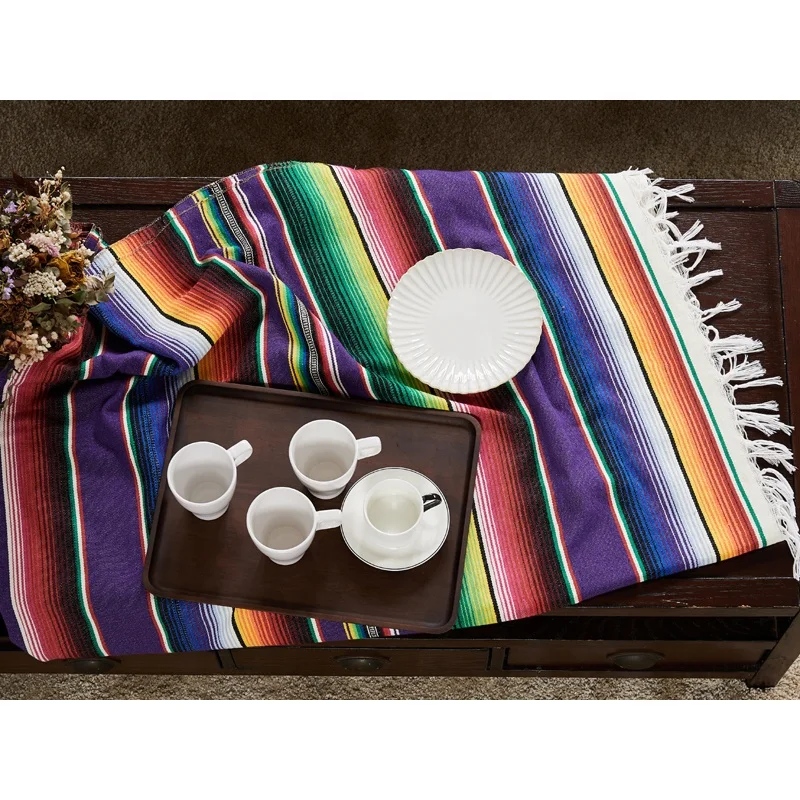 Wholesale Woven ECO Fabric Custom Size Stripe Pattern Mexican Plus Blankets