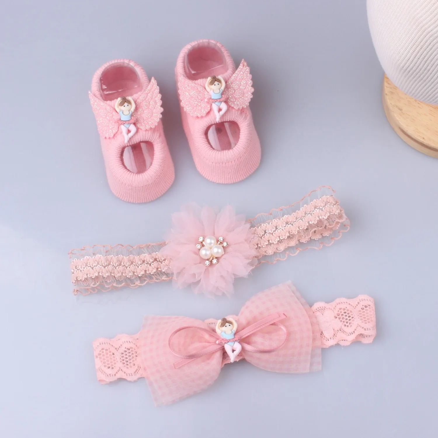 0-1 Year Beautiful Princess Girls Toddler Baby Socks with Hairband Suit 40 Colors 3 pcs in Set