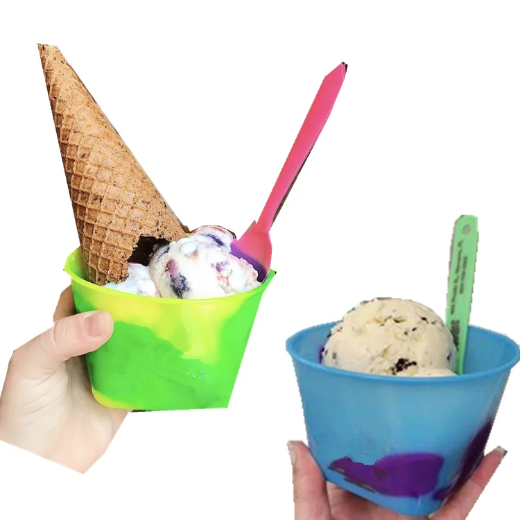 2022 Factory Hot Selling Plastic Color changing Ice Cream Bowl Ice Cream Cup & Spoon Set