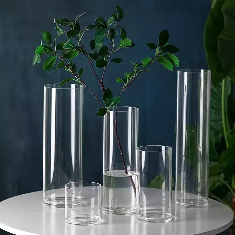 Home Decoration Tall Large Classic Cylinder Custom Floral Abstract Vase Thickened Clear Glass Vase Floor Cylinder Glass Vase