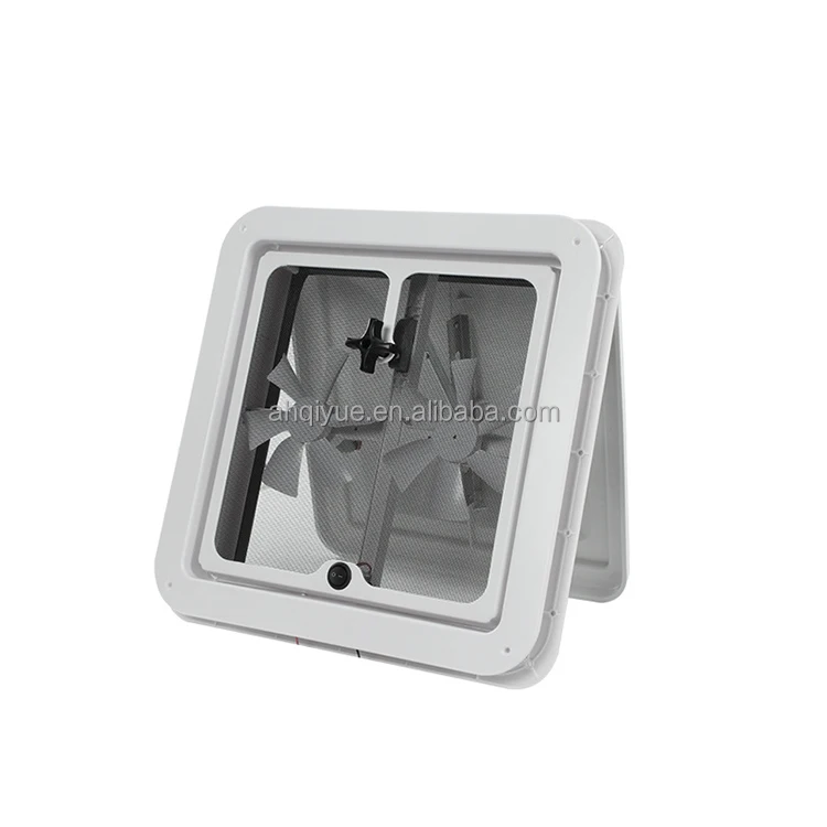 12V RV Trailer Roof Fan Vent ABS Manual Roof Hatch with Two Exhaust Fan 350x350mm