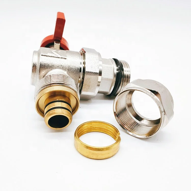 China two ways manual ptfe brass 1inch angle male thread flow control water union ball valve with butterfly handle