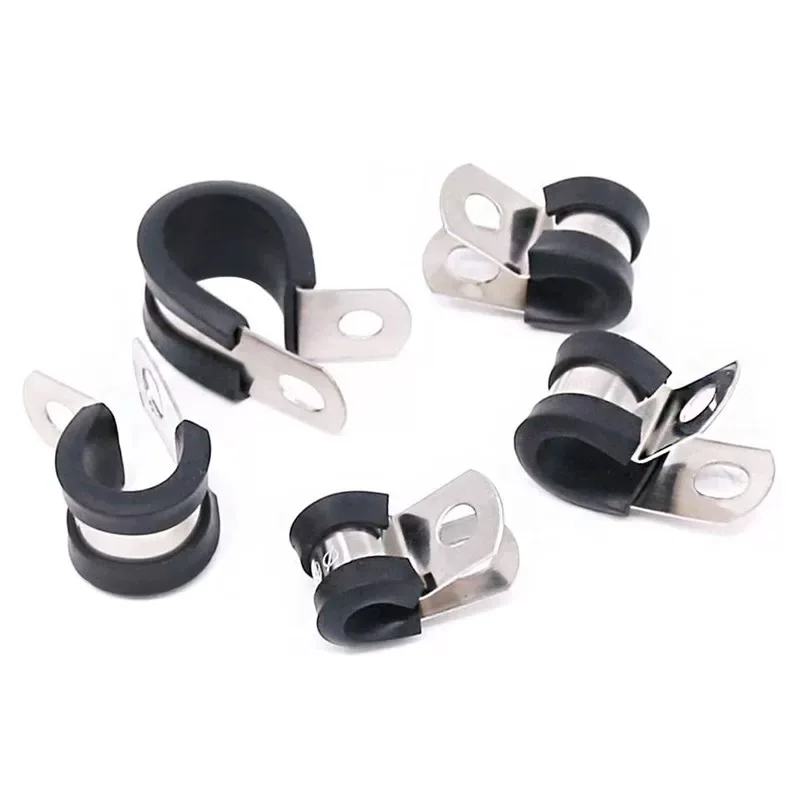 50pcs Cable Rubber Wire Clamps Stainless Steel Rubber Cushioned Insulated Metal Clamp Kit With Box Cable Clips