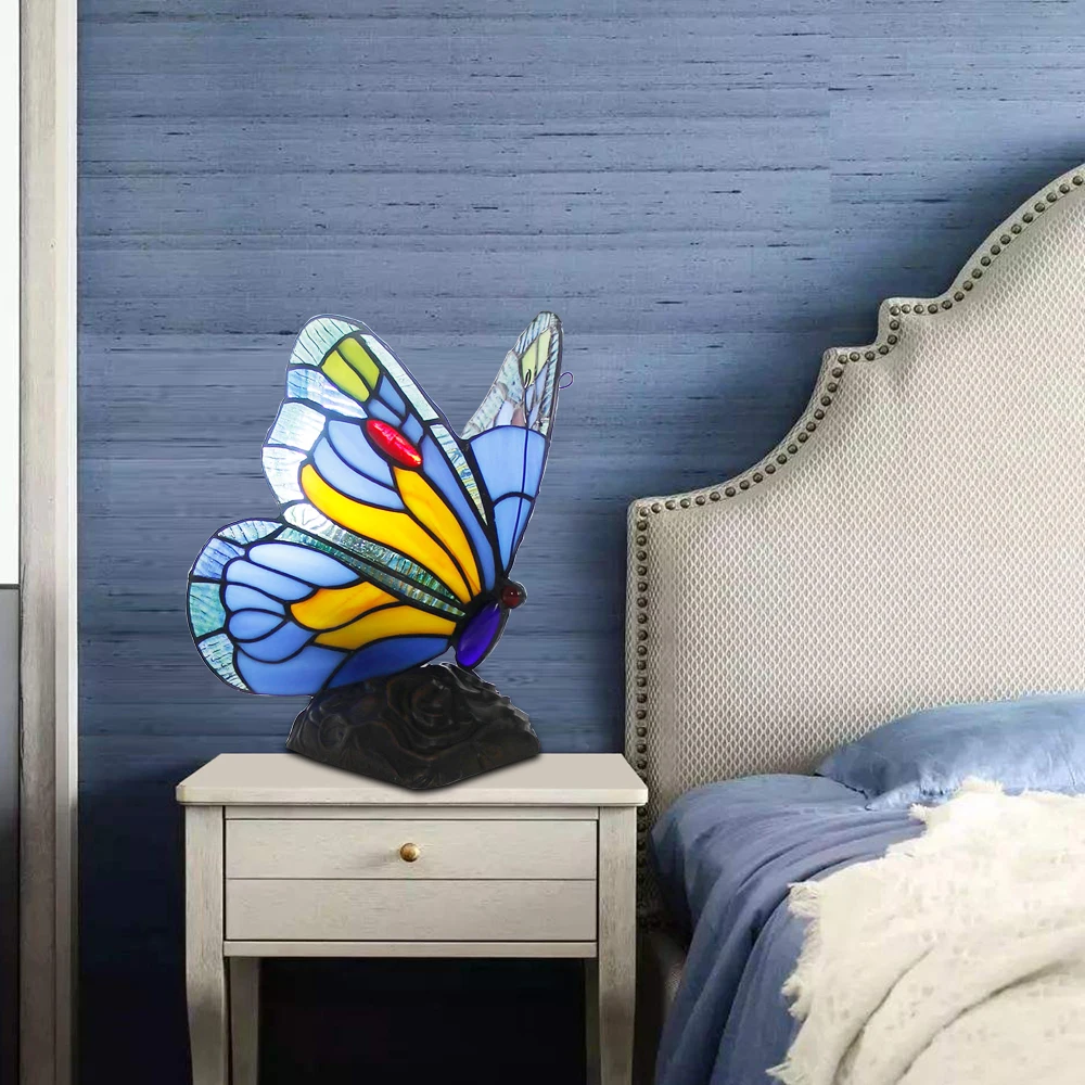 
Great Gift LED Butterfly Light Bedroom Stained Glass Tiffany Butterfly Table Lamps E27 