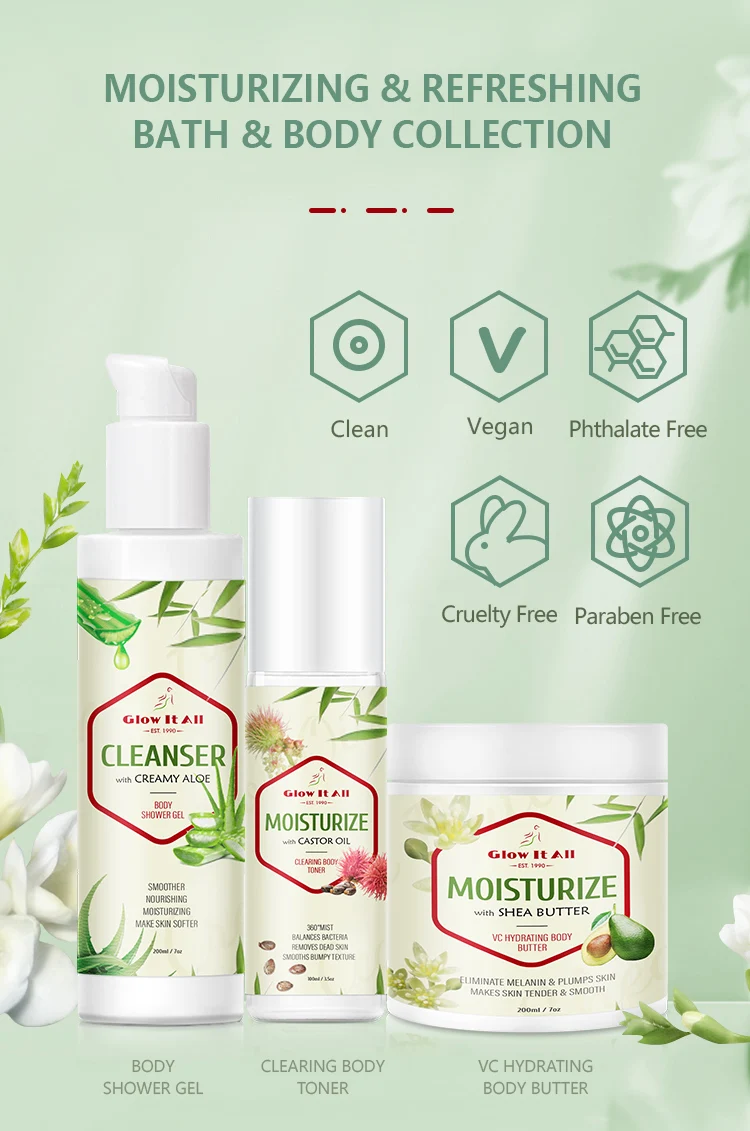 Skin Feel Renewed & Refreshed Natural Body Wash & Body Lotion Shower Gel With Bath Set