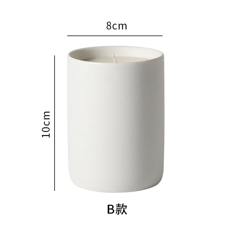Matte white modern solid color cylindrical ceramic candle jar candle container for candle making