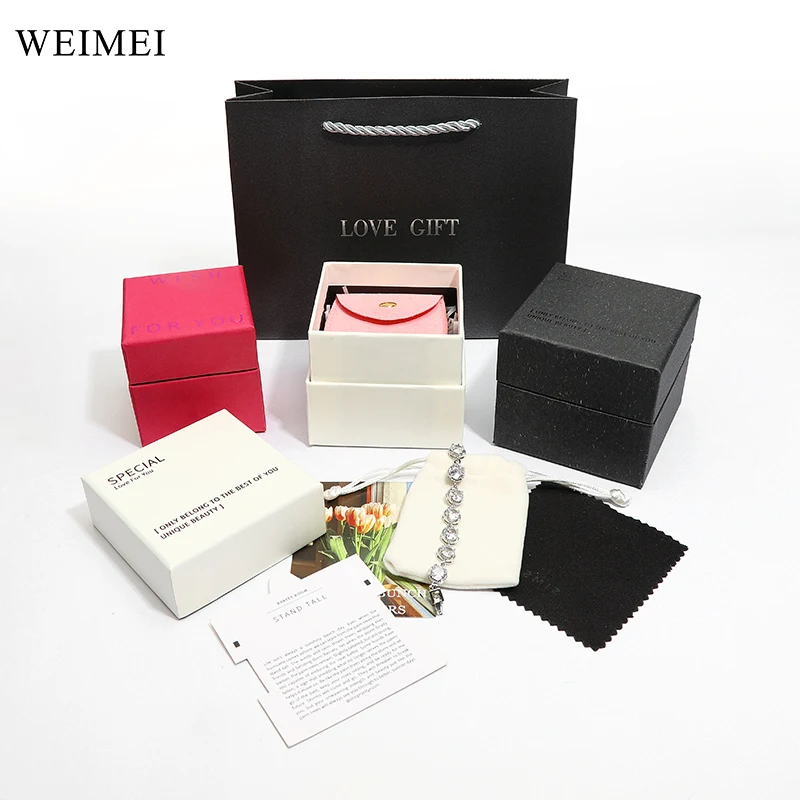 Weimei Oem Custom Logo Paper Jewelry Boxes Base And Lid Cardboard Gift Packaging Box with paper box Silver polishing cloth
