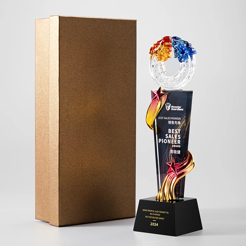 2024 eurovision Decoration large Chinese Gold Dragon champion Trophy cup award Zodiac Crystal Dragon Trophy customized with base