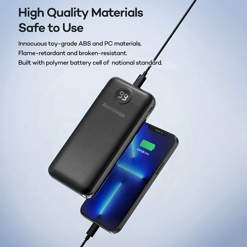 RAVPower high capacity 20000mah portable charger 20w fast charging powerbank with digital display power bank 20000mah