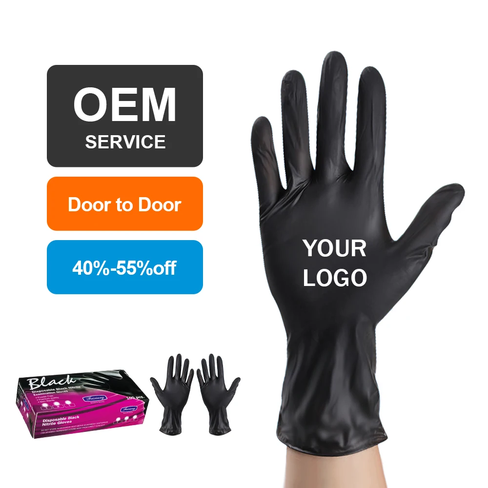 Black 100% nitrile gloves barber tattoo nail shop beauty pink glove custom box latex free black nitrile gloves