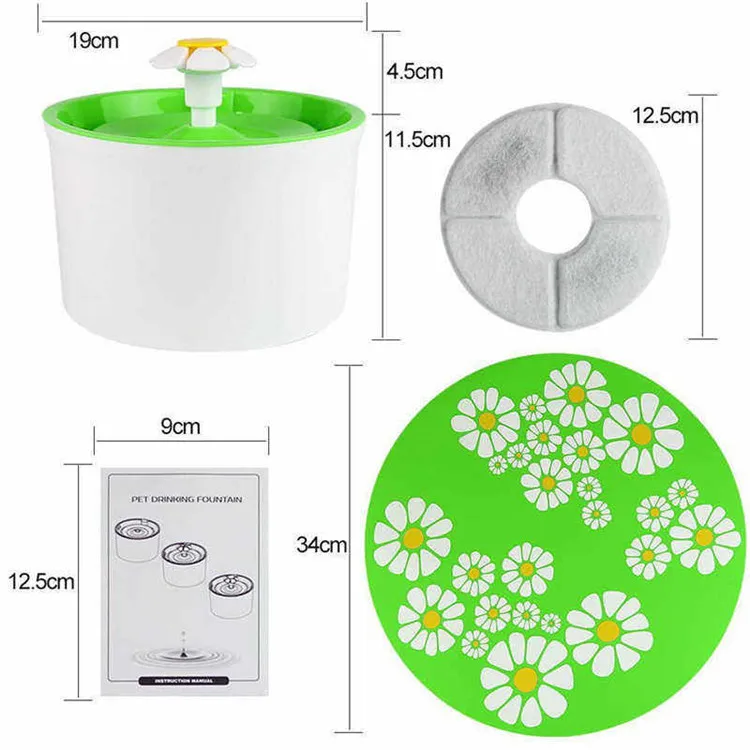 
Automatic Electric 1.6L Little Flower Cat Drinking Fountain Dispenser Pet Water Cat Fountain with Silicon Mat 