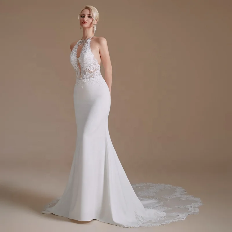 Factory Made New Sample Halter Mermaid Backless Wedding Dresses
