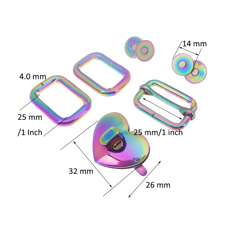 Bag Making Hardware Set 1 inch/25mm Triglider Slide Adjuster Heart Twist Lock Magnetic Snap Closures