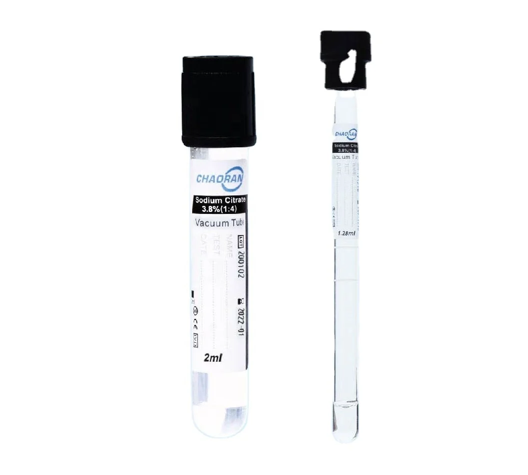 Disposable Medical 1.28mm 1.6mm ESR tube black top 3.8% sodium citrate vacuum blood collection tube