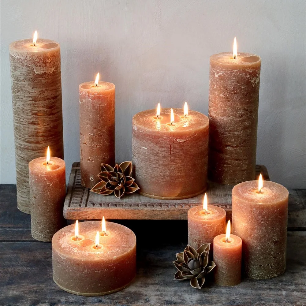 Factory Custom wholesale Aromatherapy Smokeless Candles Soy Wax Dinner Candle Household Color Pillar Scented Candles