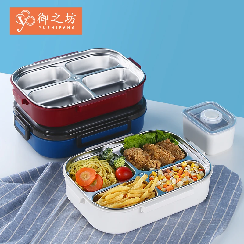
Leakproof compartment bento Storage Box Stainless Steel Food Container Durable Tiffin Lunch Box Plastic With Bag & Cutlery 