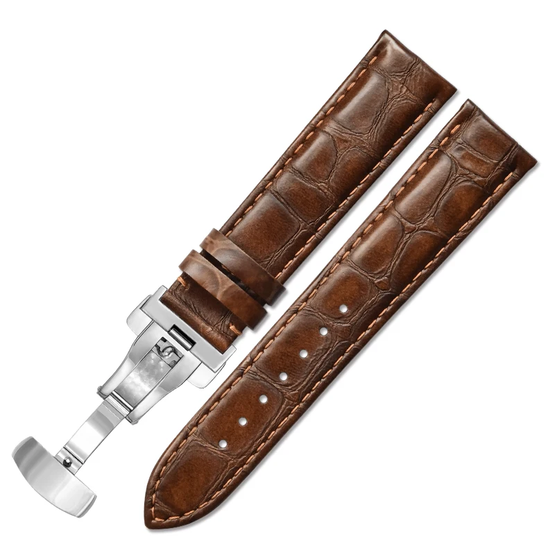 
Luxury High Quality Special Deloyment butterfly buckle Clasp 316L SS Folding Buckle genuine leather watch bands 