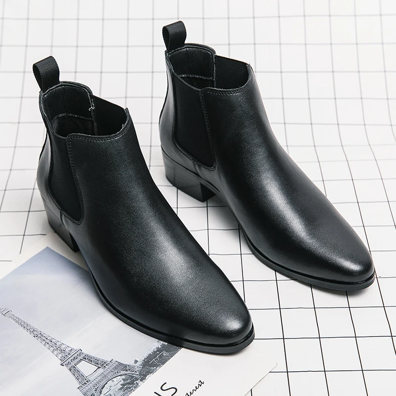 2119 good quality mens ankle boots genuine leather shoes chelsea boots with heel