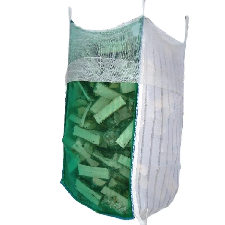 Wholesale Breathable FIBC Firewood Bulk Mesh PP Big Bag For Packing Wood Bulk 1000kg 2000kg Ventilated Firewood Bags
