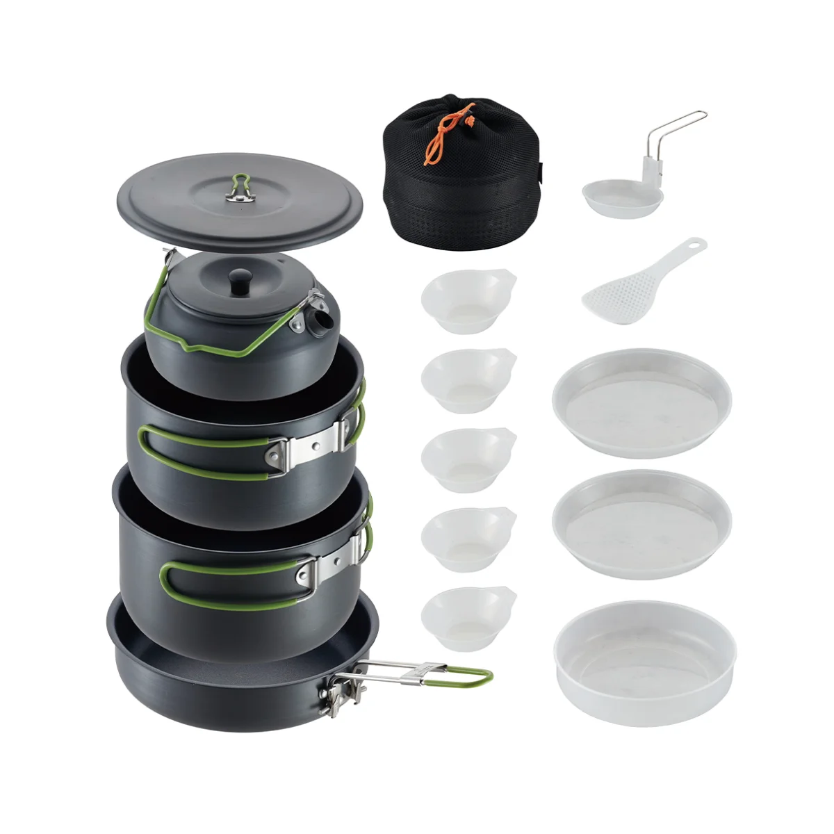 Factory Price Outdoor 5Pcs Aluminum Durable Camp Cookwar Kit Camping Cookware Set