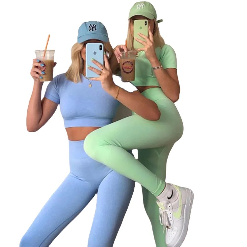 Womens Gym Sets Work Out Seamless High Waisted Push Up Yoga Set