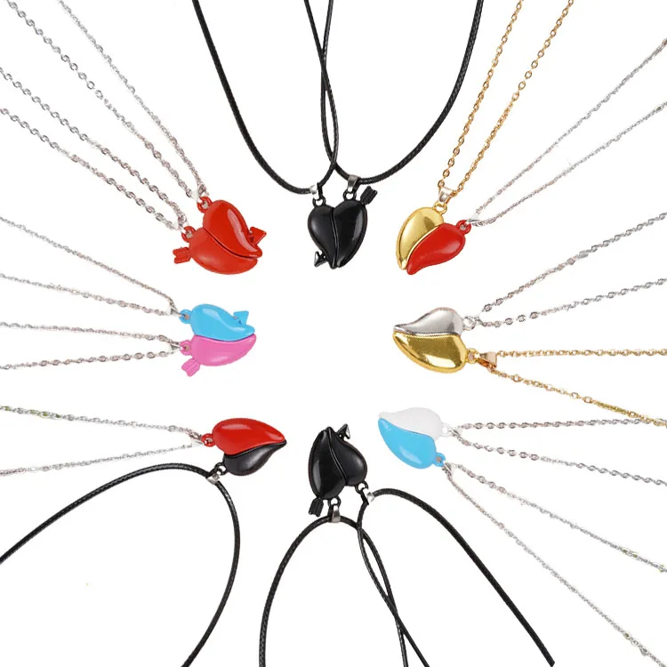 Y045 New Arrival Romantic Magnetic Necklace Jewelry for Couples Lover Heart Matching Pendant Magnetic Heart Necklace