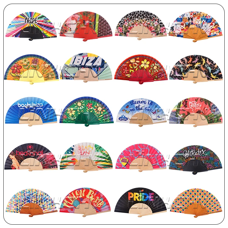 Wholesale manual engraved wooden fabric hand fans