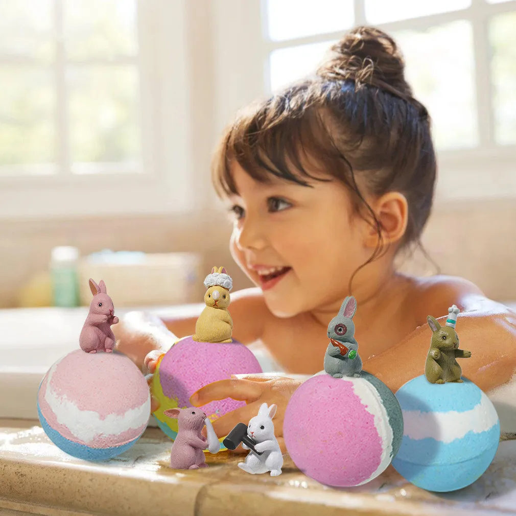 Essential oil bath ball 6 color cartoon rabbit bath salt ball Bubble toy bath salt ball 105g