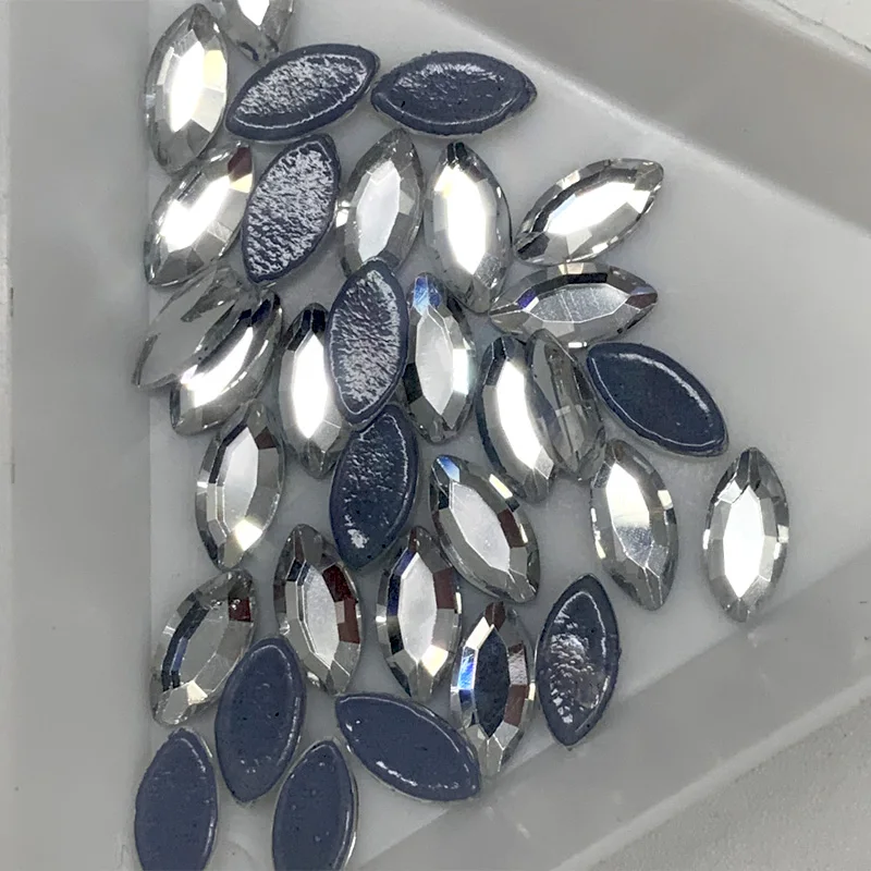 Factory direct sale austrian glue 4X8mm navette marquise horse eye crystal hot fix glass stones for wedding dress
