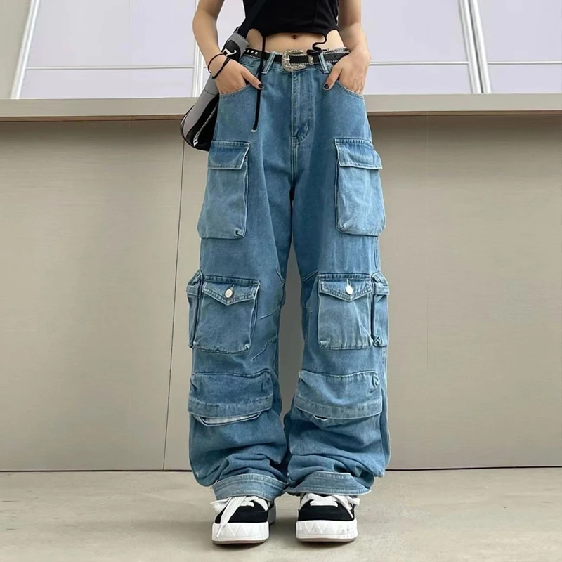 Custom OEM Manufacturer Vintage Pockets High Waist Streetwear baggy Casual ladies Long parachute Cargo Pant for women Trousers