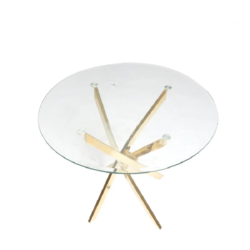 The latest wedding table with transparent tempered glass top round gold stainless steel