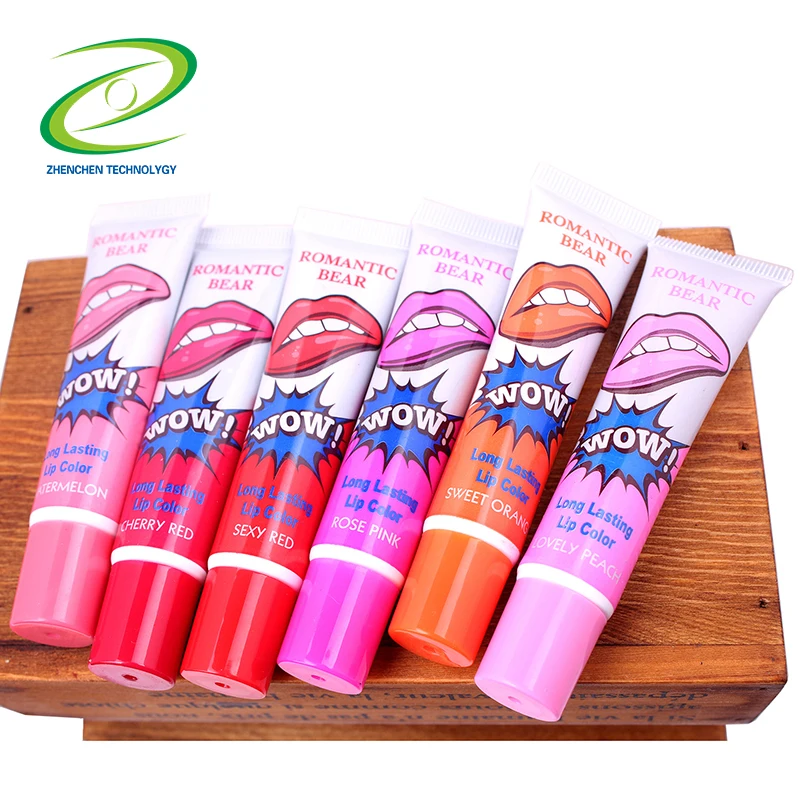 wholesale waterproof non-stick cheap peel off lipstick Romantic Bear long lasting 6 colors peel off liquid matte lipstick