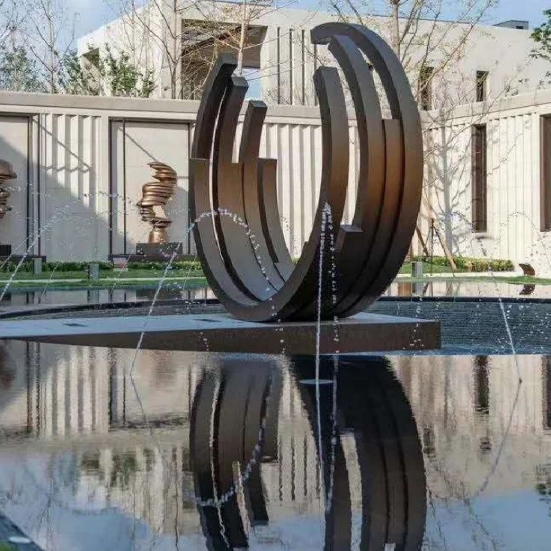 Outdoor annulus water fountain statue stainless steel ring water fountain sculpture