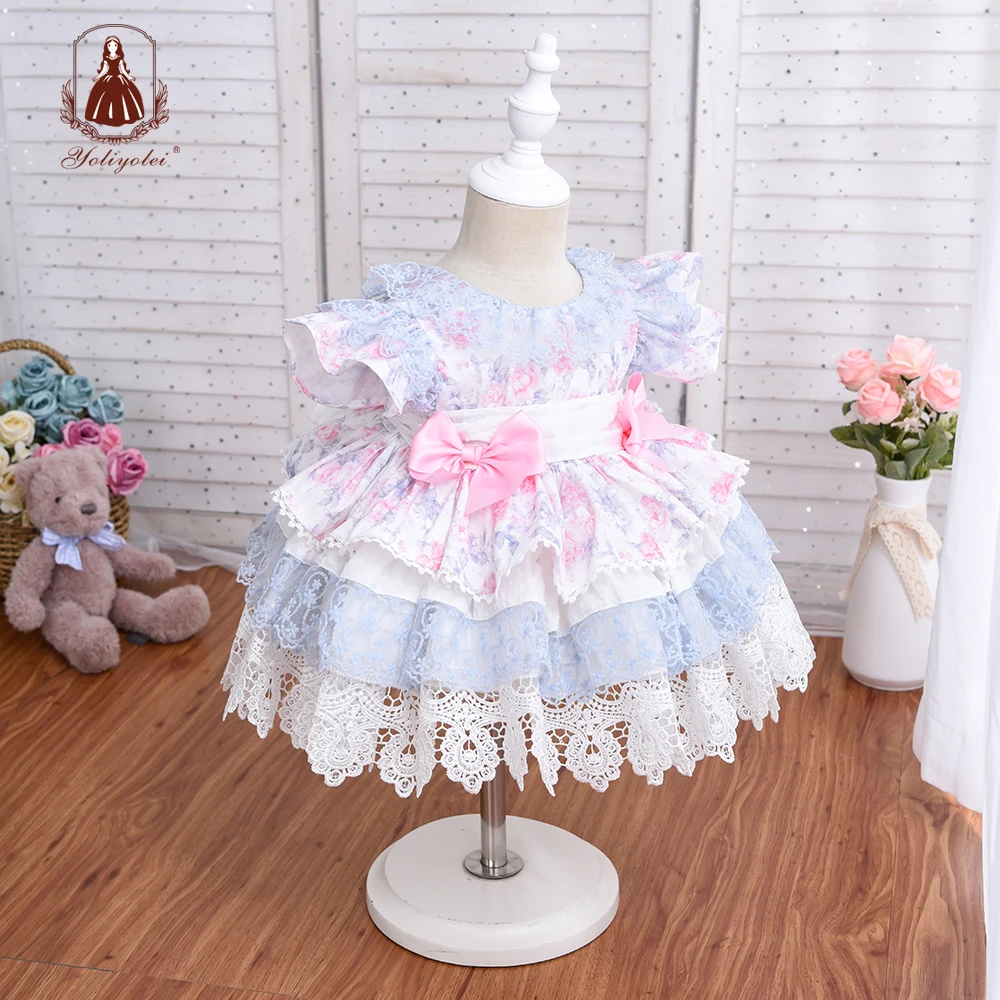 Outong 2020 Summer New Girls 2-6 Years Toddler Party Wear Infant Princess Spanish Birthday Lace Children Dresses With Bow Waistl