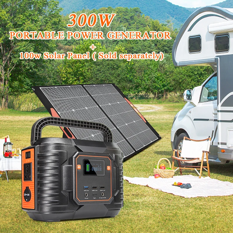 Portable solar generators 300w 300 watt battery camping charging solar generator portable power station with solar panel