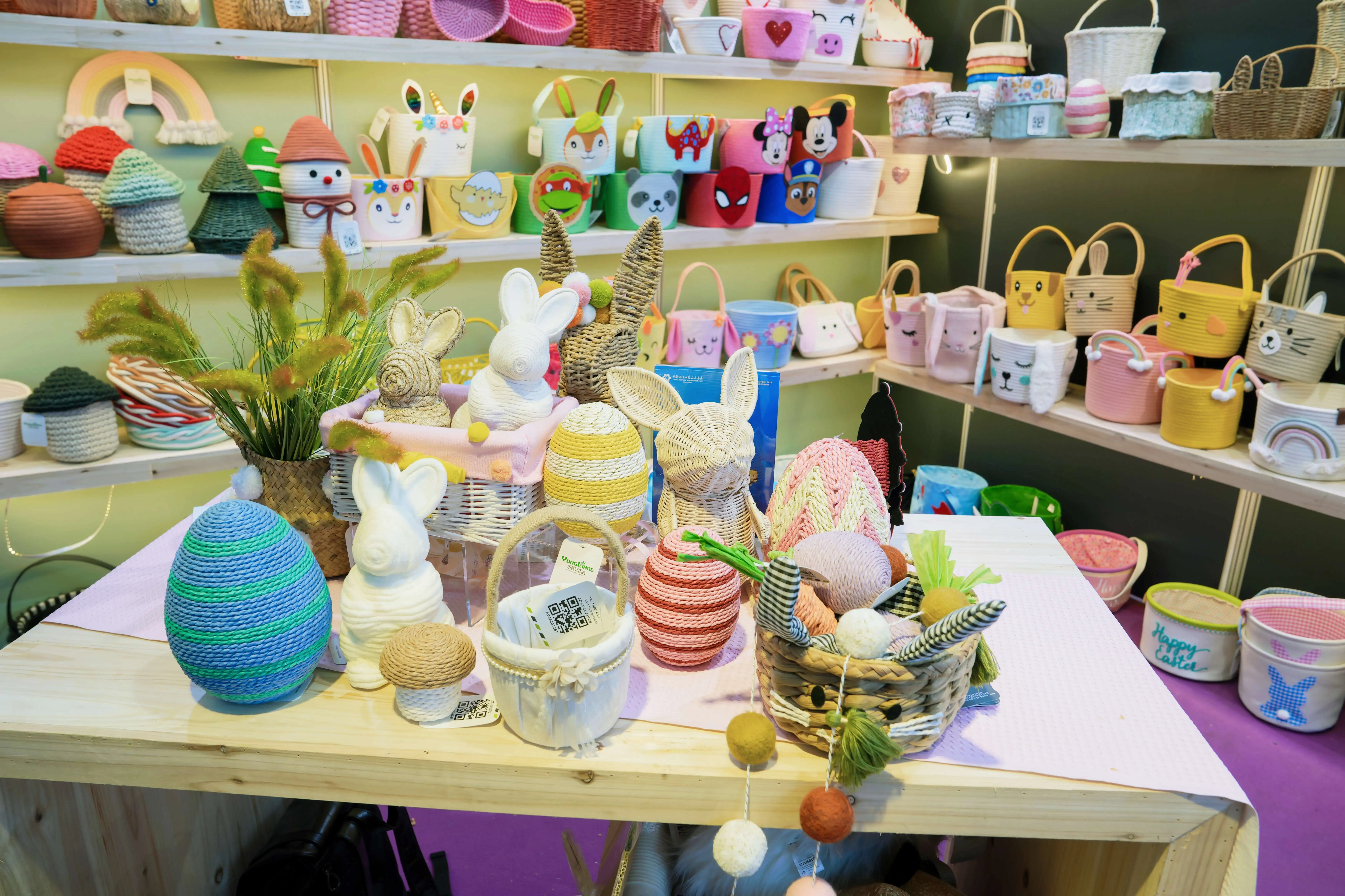 Easter Paper Rope Basket Bunny Ears Shape Snack Candy Storage Basket Soft Lining Easter Egg Hunt Basket with Handle
