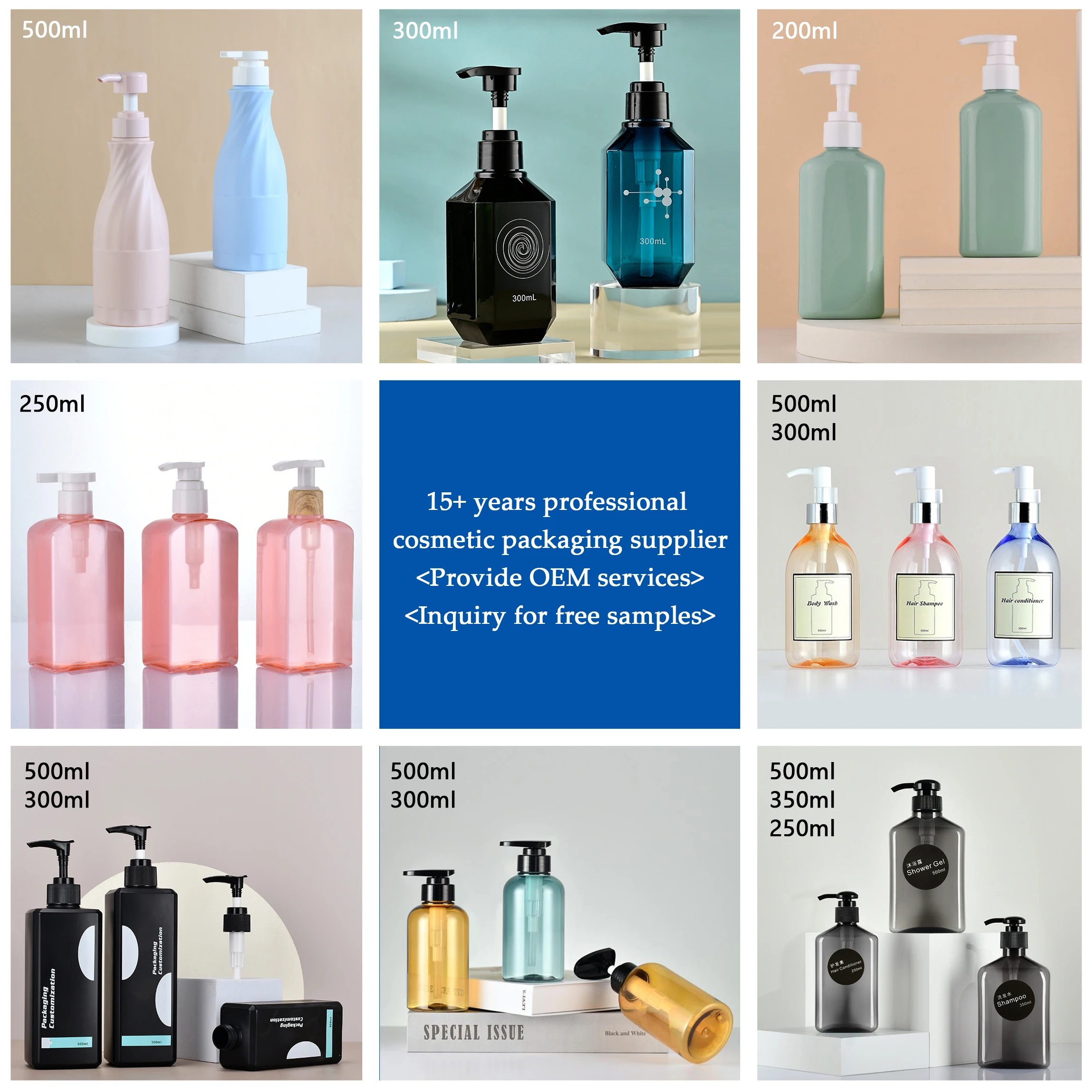 Best Selling Shower Gel Bottle 500ml 750 ml Matte Blue Shampoo Bathroom Lotion Pump Bottle Plastic Set For Men