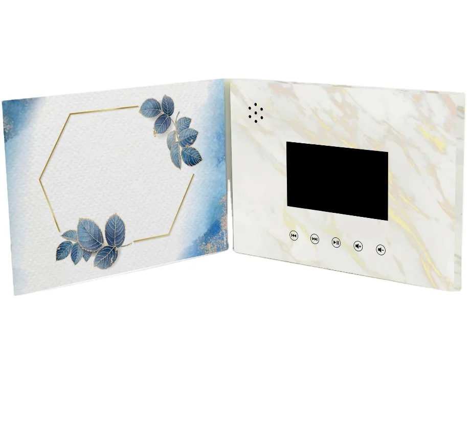 Custom mini 7 inch tft lcd screen advertising video book card brochure with pocket for wedding