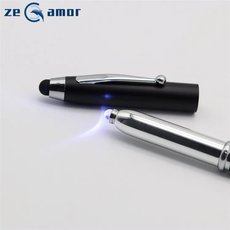 Zeamor lazer isik kalem 3 In 1 Multifunction Stylus Custom Logo torch metal flashlight light led pens