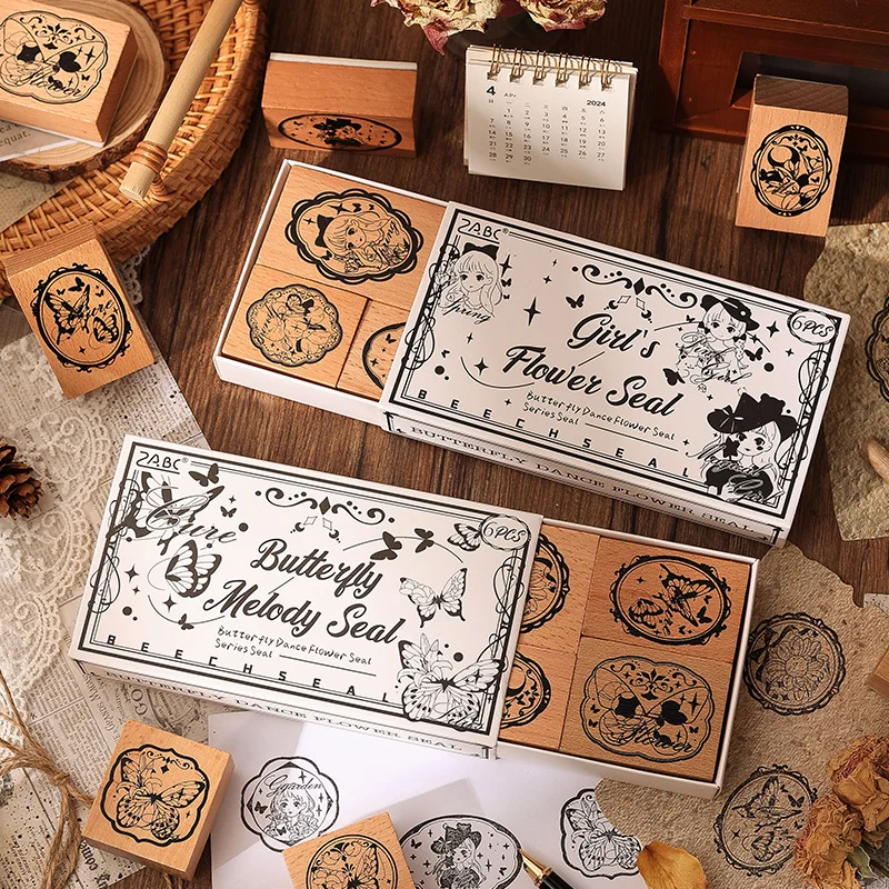 Kawaii Girl Series Versatile Material Wooden Seal Stamp Basic Printing Hand Account Decorative Custom Literature Art
