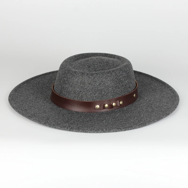 Wholesale Women Men Vintage Autumn Winter Solid Color Flat Wide Brim Felt Fedora Cowboy Hats For Ladies