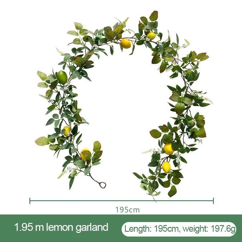 Lemon Decor Plant Spring Summer Wreath Artificial Greenery Lemon Garland with Foliage for Party Event Decoration