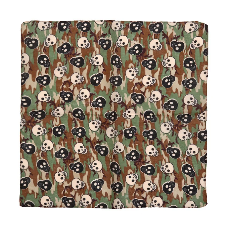 European and American hip-hop street dance skull square scarf cotton unisex dressed headscarf Halloween print headscarf