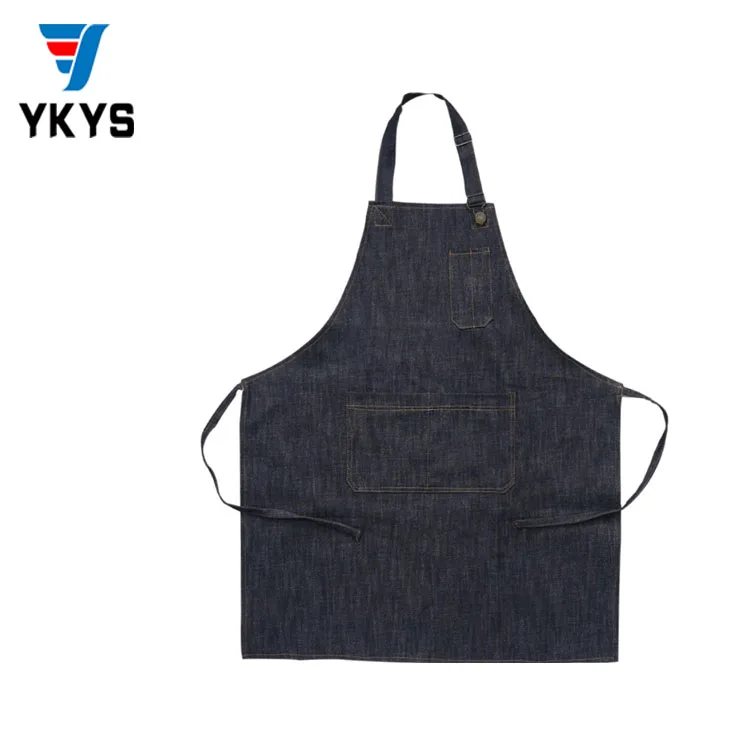 YKYS Custom Denim Apron With Leather Strap Canvas Apron Jean