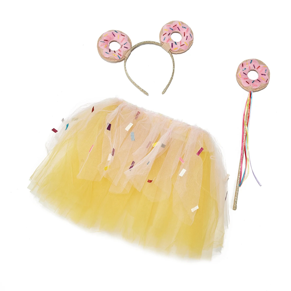 Hot selling lovely  Cookie tutu skirt headband and wand doughnut tutu skirt set for girl party