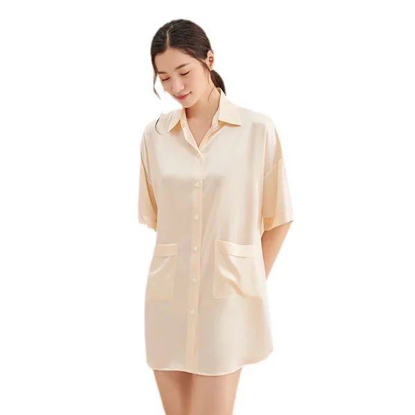 Premium sense shirt pajamas ladies summer new sexy comfortable nightgown short-sleeved home wear womens silk pajamas