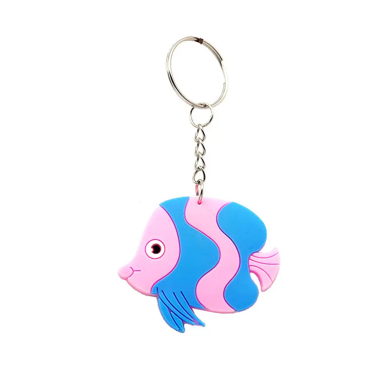 Custom shaped 2d silicone pvc cartoon key chain keyring cute ocean animal soft rubber fish keychain