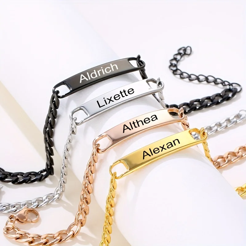 Customize Engrave Name Letter Bracelets Stainless Steel 18k Gold-Plated Bangles And Bracelets For Women